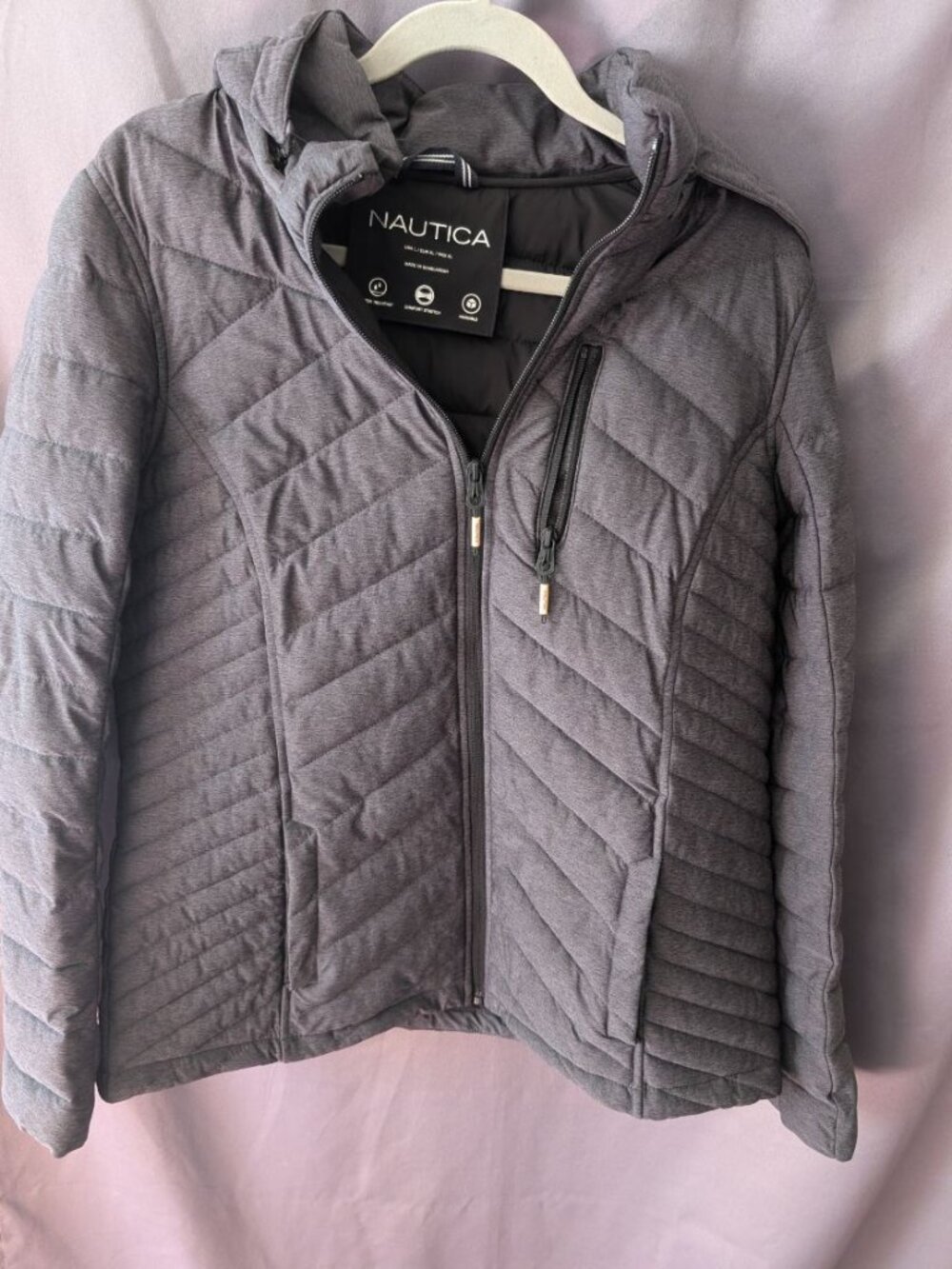 Nautica Gray Quilted Packable Stretch Puffer Coat Size L